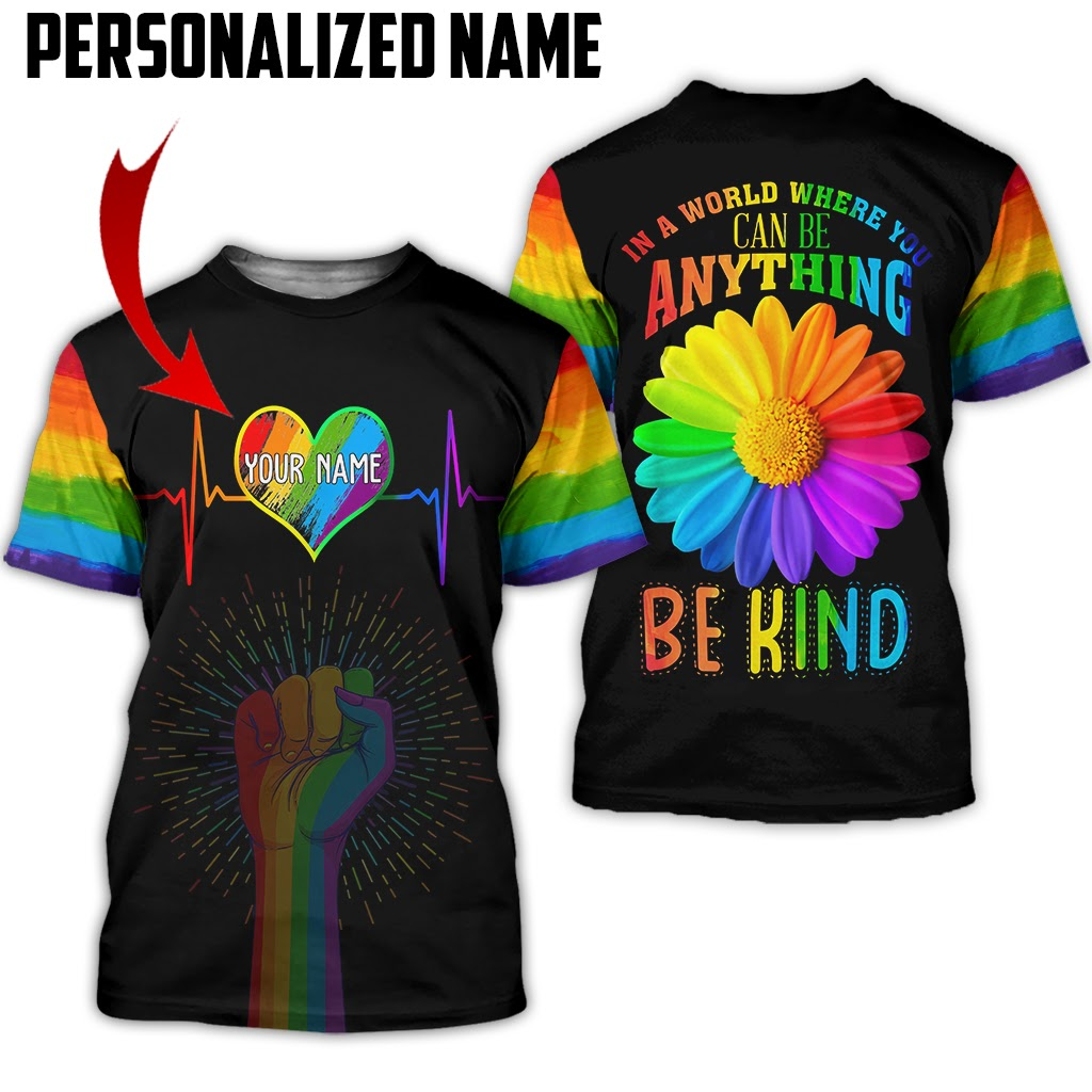 Customized With Name Lgbtq T Shirt, In A World Where You Can Be Anything Be Kind, Shirts For Pride