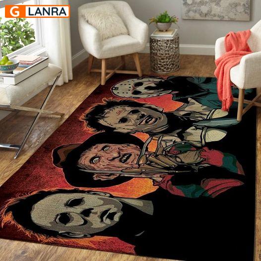 Horror Characters Area Rug, Michael Freddy Leatherface & Jason Area Rug Home Decor Halloween Gifts For Men Women