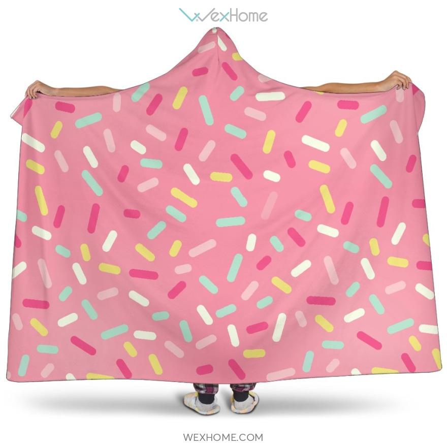 Pink Donut Glaze Candy Pattern Hooded Blanket