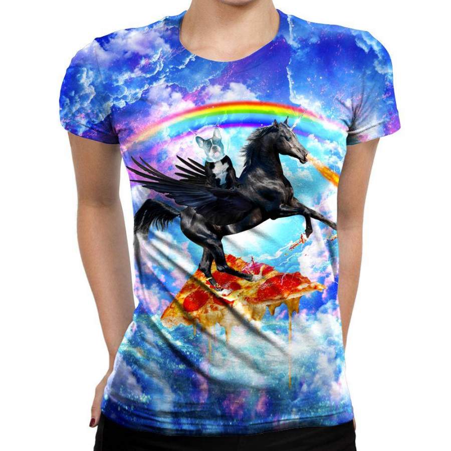 Puppy Riding Pegasus Womens T-Shirt