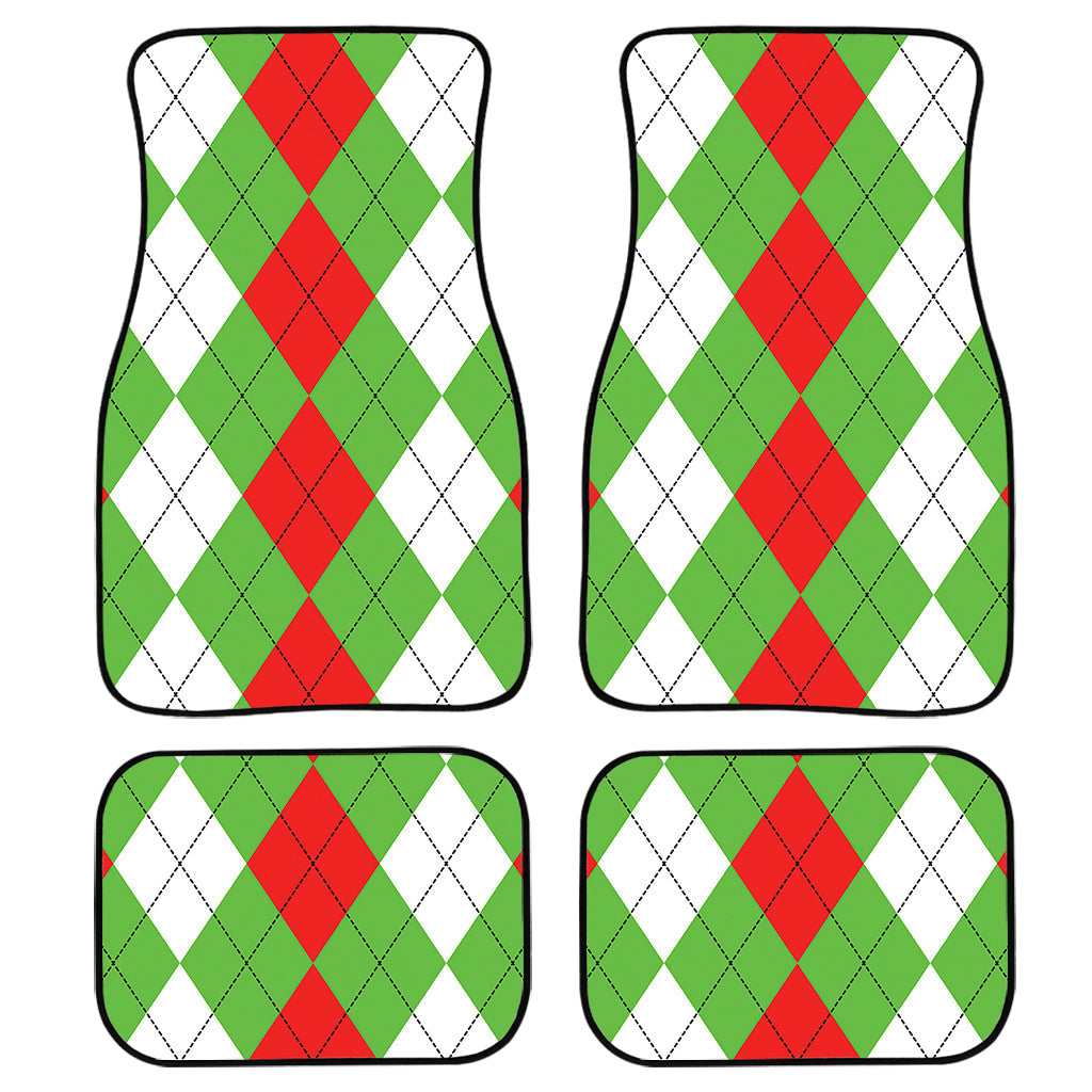 Red Green And White Argyle Pattern Print Front And Back Car Floor Mats, Front Car Mat