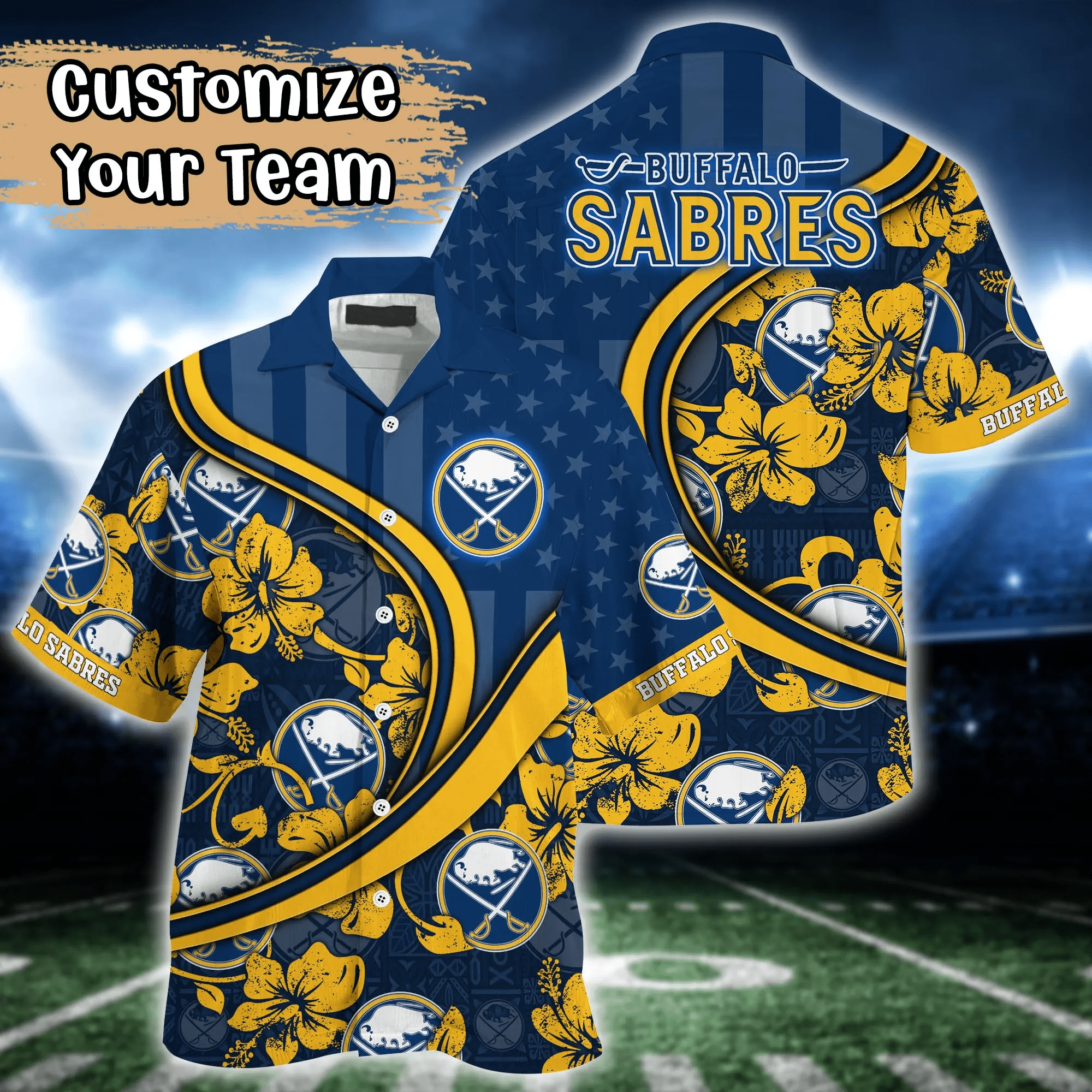 Buffalo Sabres Nhl Us Flag Hawaiian Shirt Custom Summer Aloha Shirt