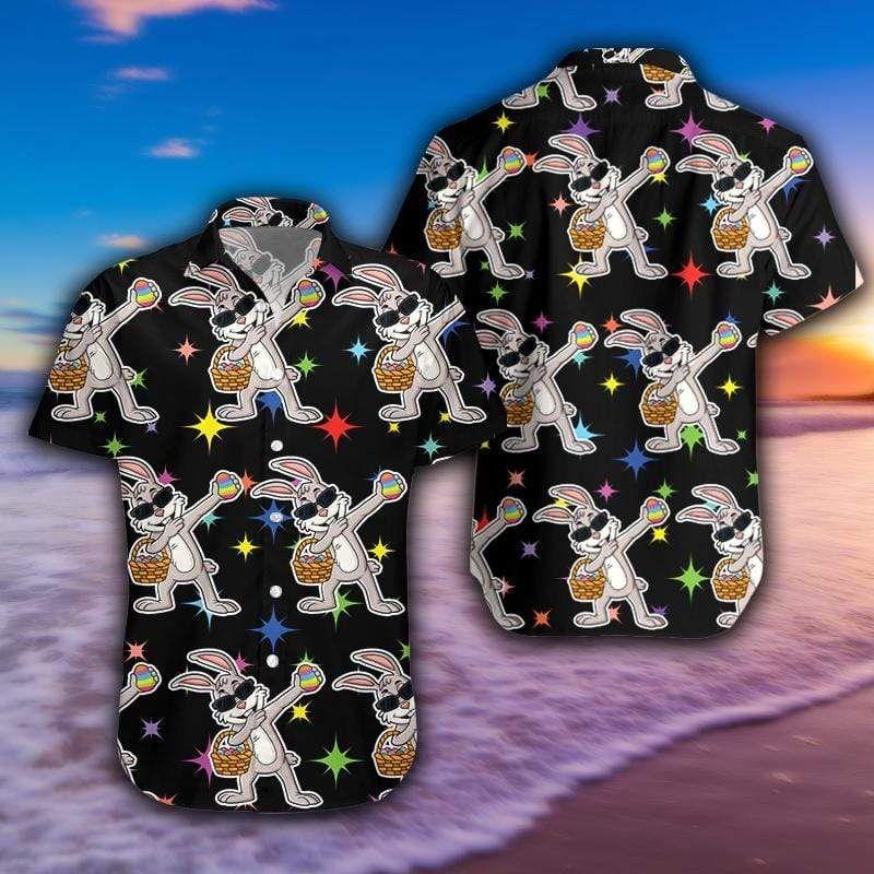 Beach Shirt Funny Dabbing Bunny With Egg Happy Easter Black Hawaiian Aloha Shirts