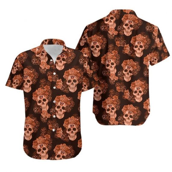 Gift For Husband Dad Cincinnati Bengals Mystery Skull And Flower Hawaii Shirt Ha41861