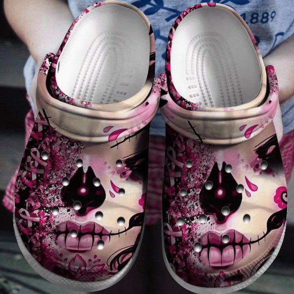 Breast Cancer Awareness Sugar Skull Adults Kids Crocs Crocband Clog Shoes For Men Women Ht