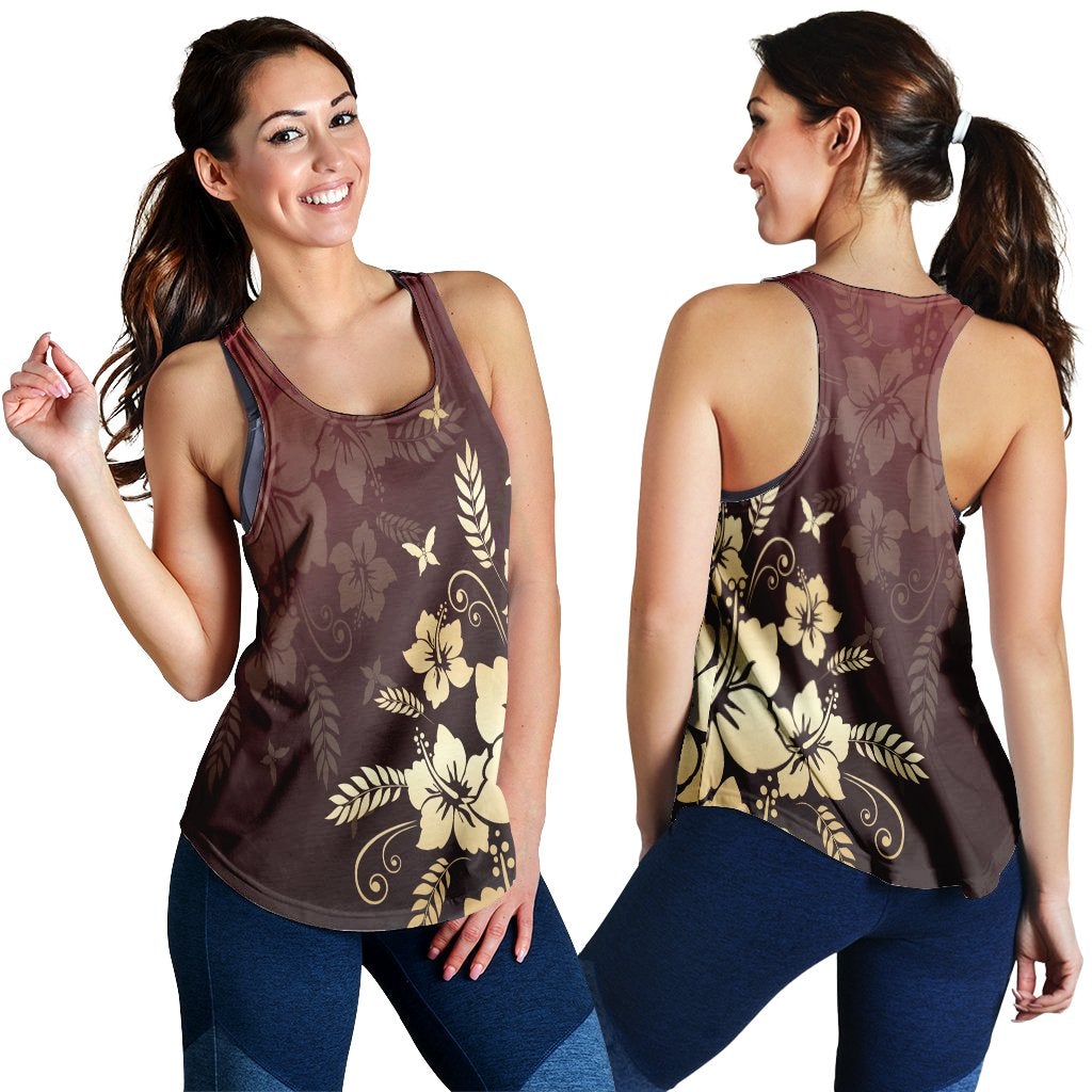 Hawaii Golden Hibiscus Butterfly Polynesian Racerback Tank Ah Ha46635