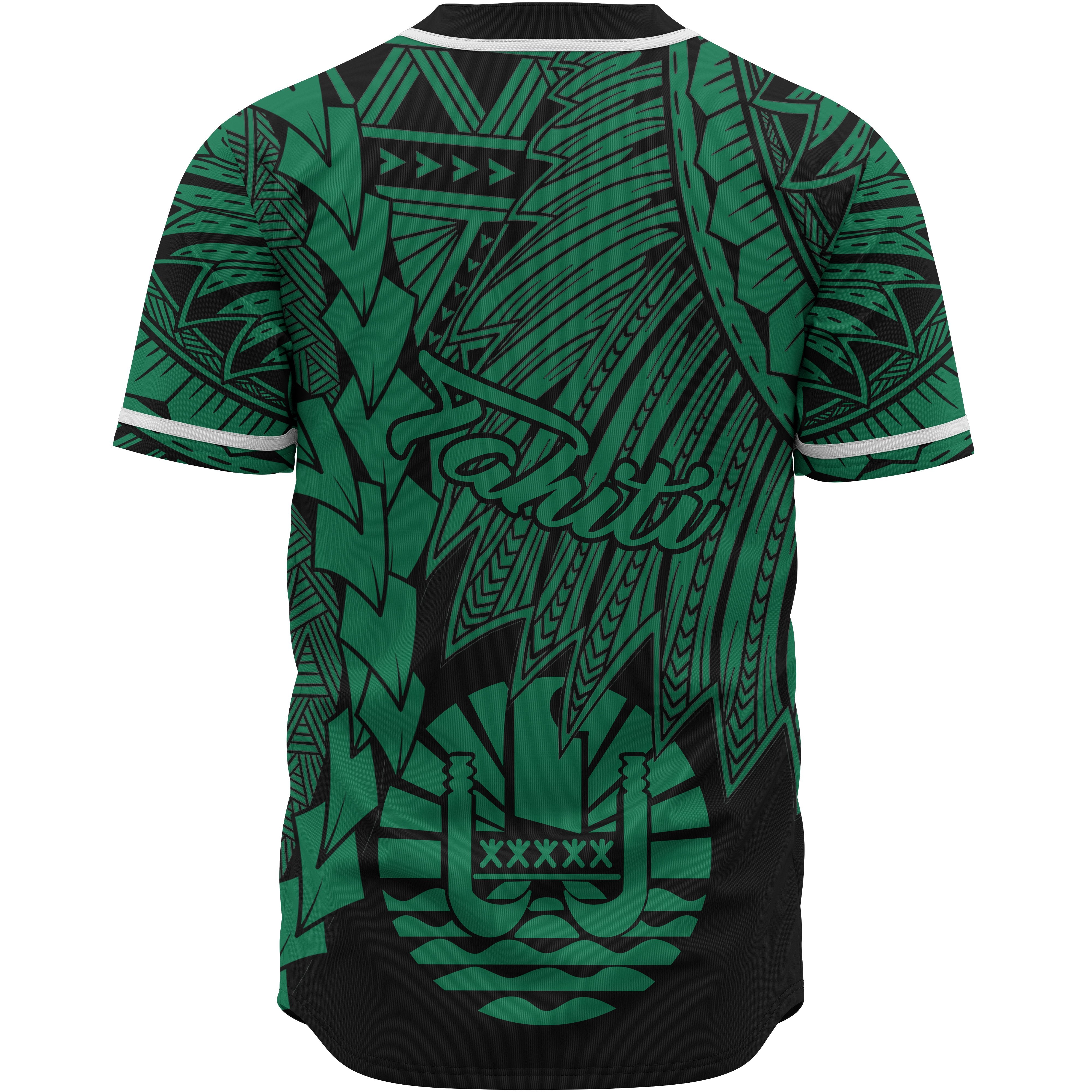 Tahiti Polynesian Baseball Shirt - Tribal Wave Tattoo Green - TattoosCafe