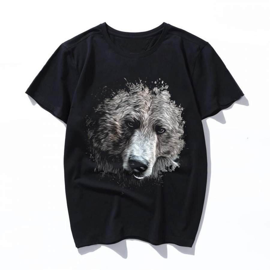 splatter grunge wild bear t-shirt harajuku women men tops tees cotton cartoon short printing Graphic o-neck regular tshirt Oversized tops