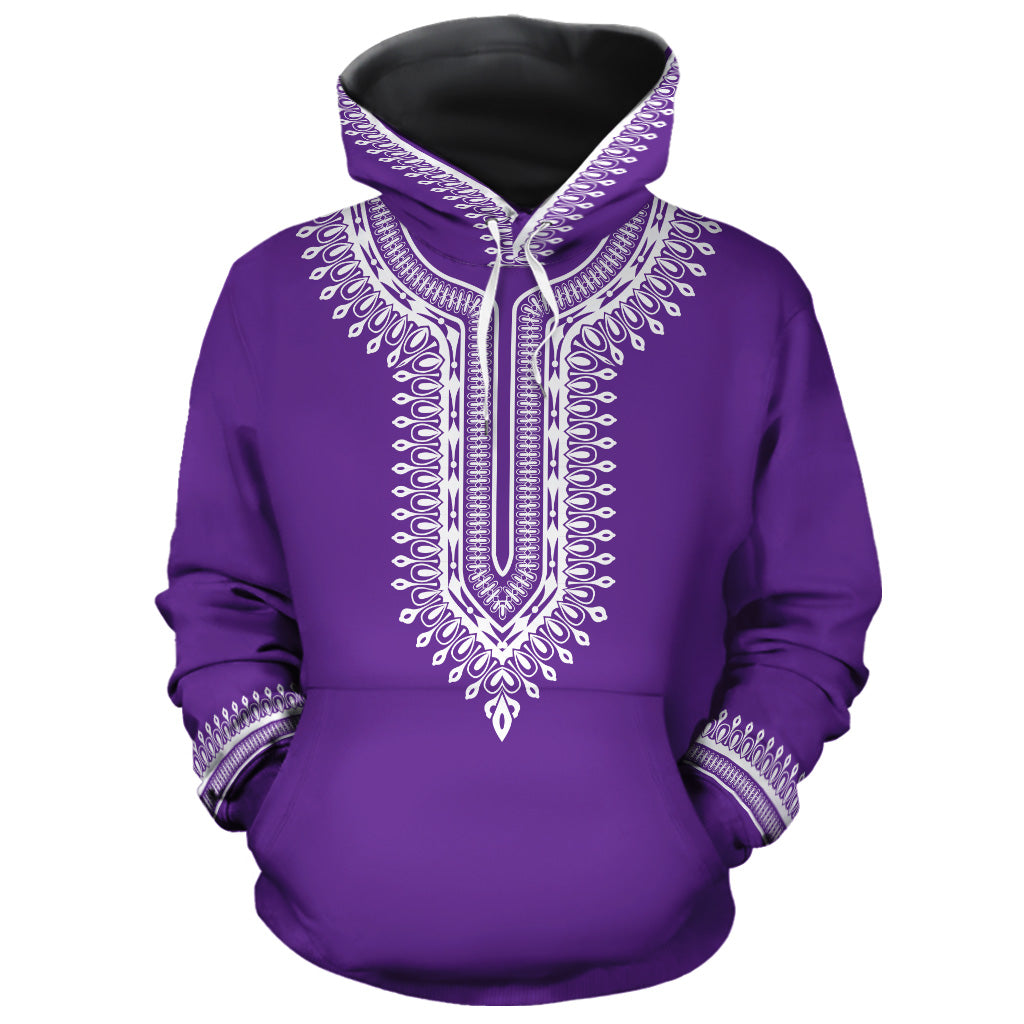 White & Purple Dashiki Pattern All-Over Hoodie