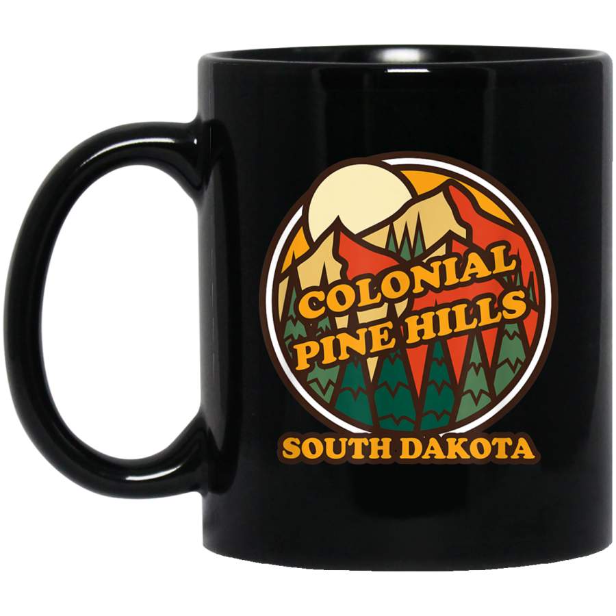 Vintage Colonial Pine Hills, South Dakota Mountain Black Mug