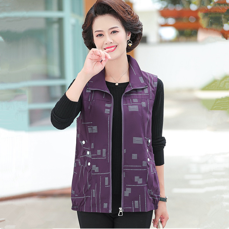 UHYTGF 2022 Spring Autumn Vest Women Jacket Middle-Aged Elderly Female Coat Print Korean Loose Big Size Waistcoat Chaquetas 2072 alx