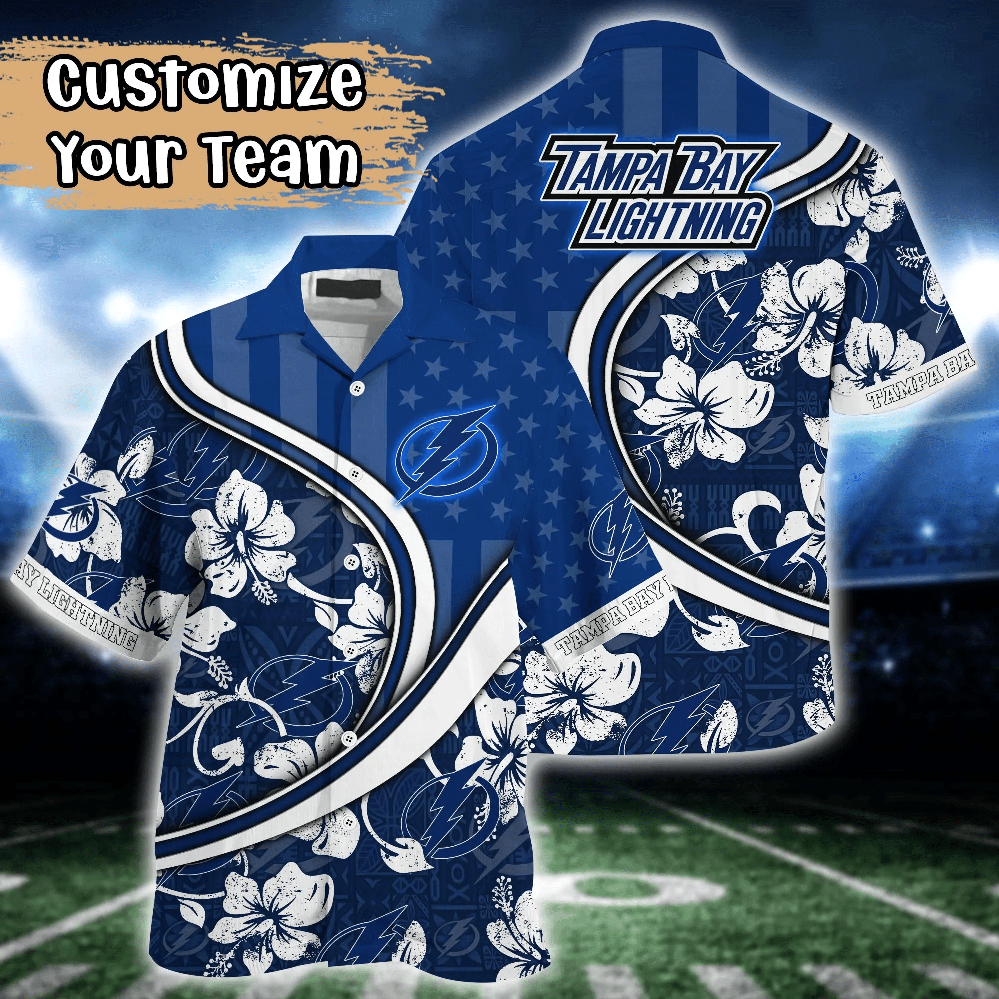 Tampa Bay Lightning Nhl Us Flag Hawaiian Shirt Custom Summer Aloha Shirt