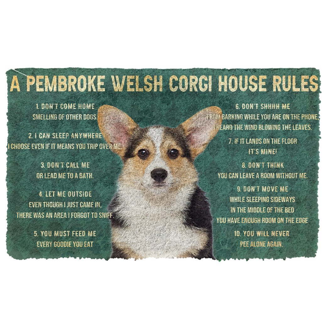 Gearhumans 3D House Rules Pembroke Welsh Corgi Dog Doormat