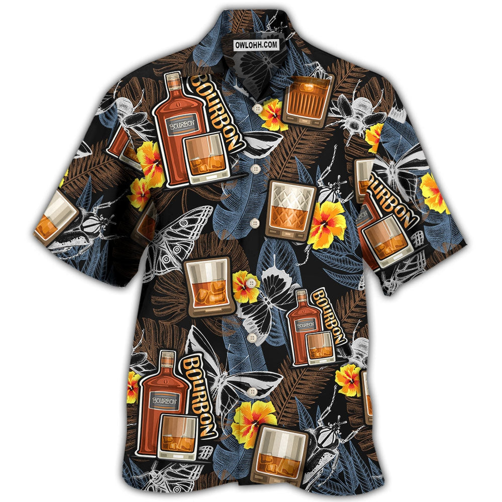 Wine Bourbon Drinking Butterflies Tropical – Hawaiian Shirt  – Owl Ohh