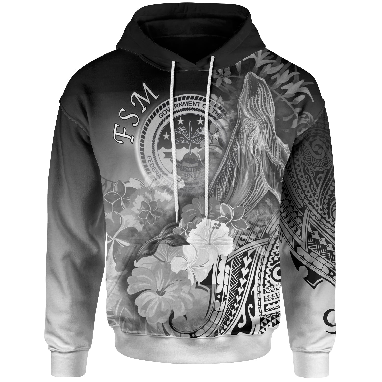 Fsm Hoodie – Humpback Whale with Tropical Flowers (White) – BN18