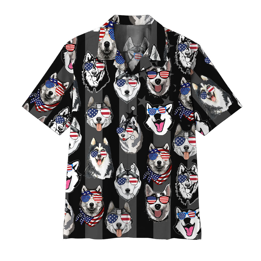 Gearhumans Husky American Flag Hawaiian Shirt Ha98649