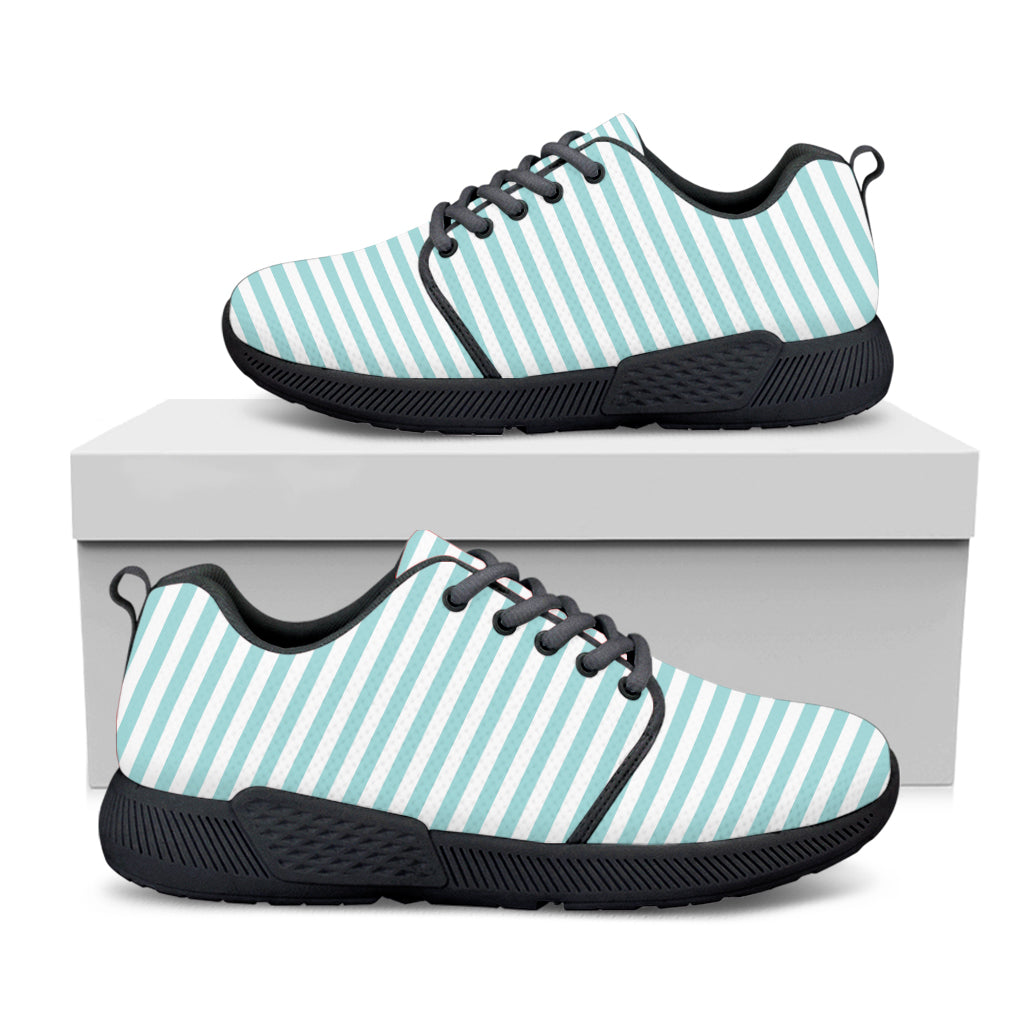 White And Cyan Striped Pattern Print Black Athletic Shoes