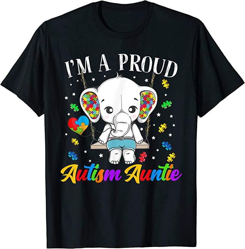 I’m A Proud Autism Auntie Cute Elephant Puzzle Piece T-Shirt