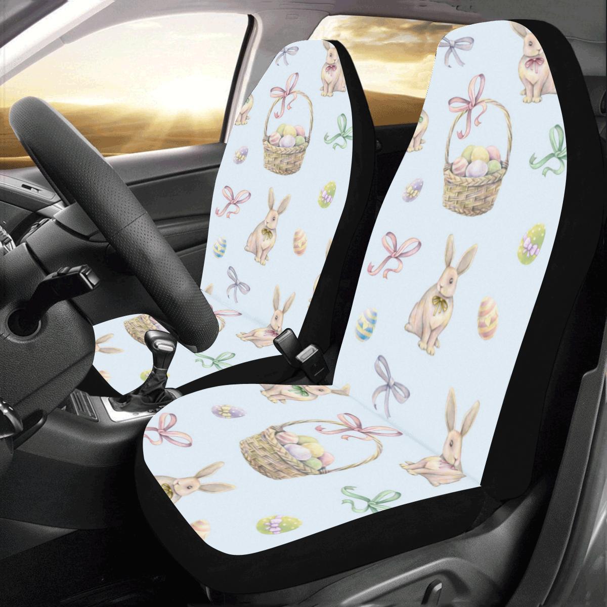 Rabbit Easter Eggs Pattern Print Design Car Seat Covers Set 2 Pc, Car Accessories Car Mats Covers