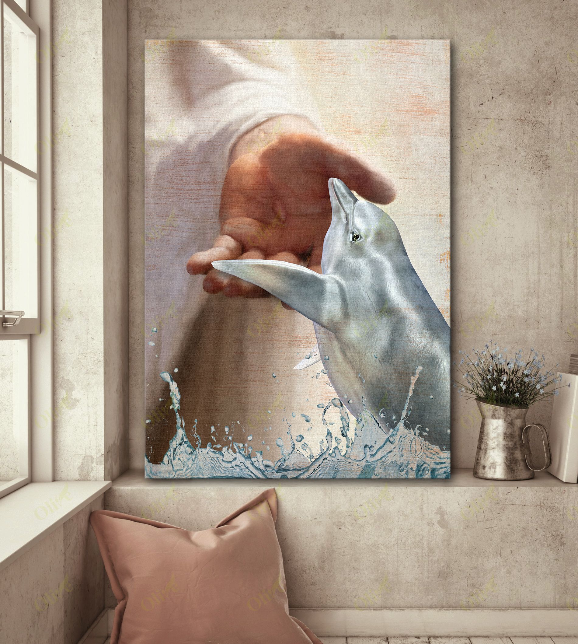 Dolphin Jesus Take My Hand Poster Print, Canvas Poster Wall Art, Canvas Wall Decor