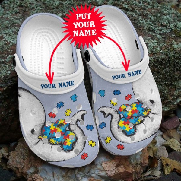 Waybackapparel Elephant Mom Autism Awareness 3D Crocband Clog