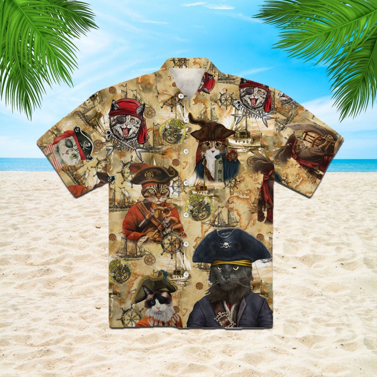 Amazing Pirate Cat Hawaii Unisex Print Aloha Short Sleeve Casual Shirt Ha42756