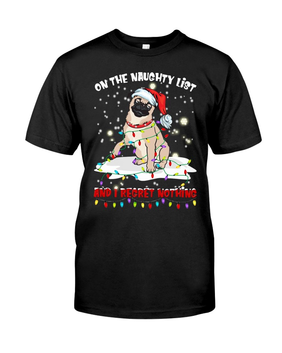 Pug On The Naughty List Dog Unisex T Shirt | Full Size | Adult | Black | H1063