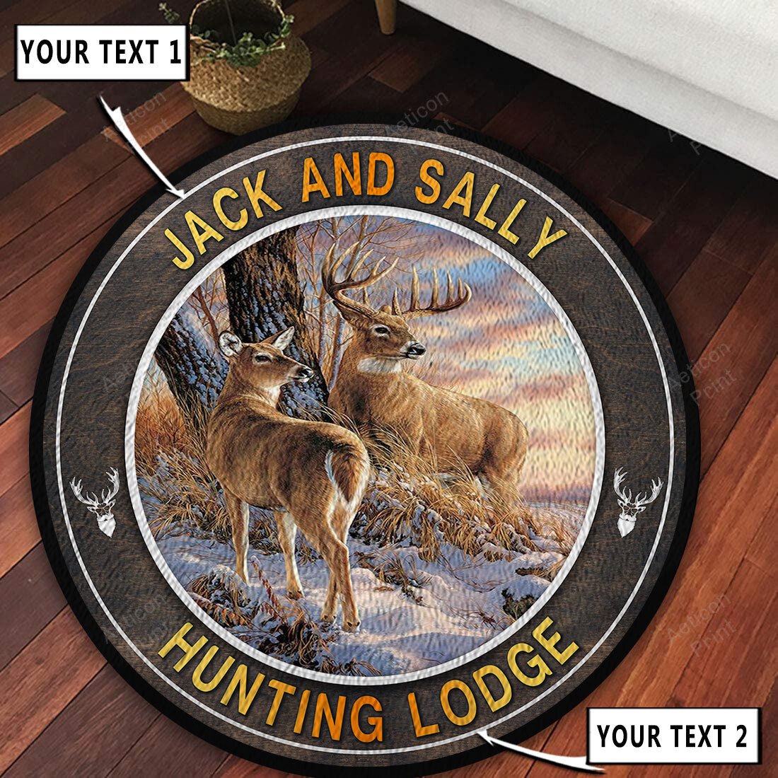 Deer Hunting Buck And Doe Round Rug, Carpet Living Room Round Mat Circle Rug Kitchen Rugs Round Rugs Teesummer