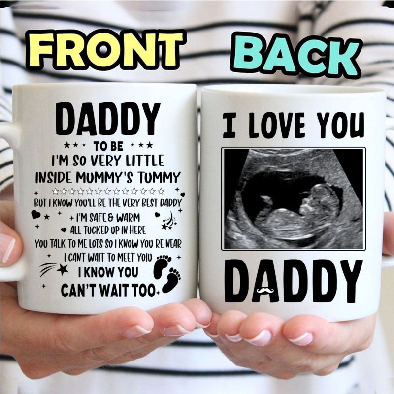 Personalized Ultrasound Sonogram Mug, Custom Baby Scan Photo Mug For New Daddy, First Father’S Day Gift From The Bump