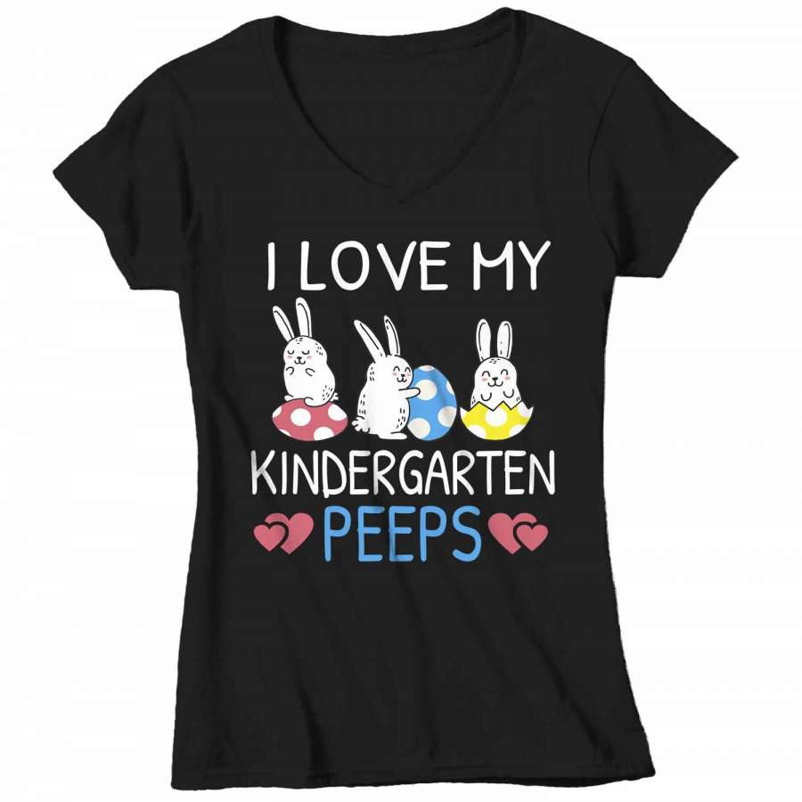 Women’s V-Neck Personalized Easter Teacher T Shirt Love My Peeps Shirt Teacher Easter Shirt Cute Teacher Rabbit Shirt