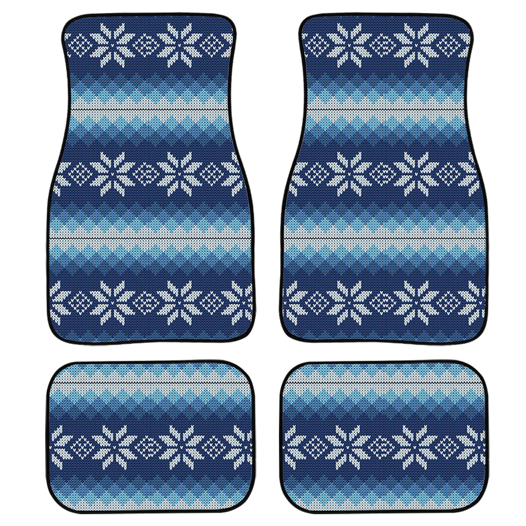 Snow Flower Knitted Pattern Print Front And Back Car Floor Mats, Front Car Mat