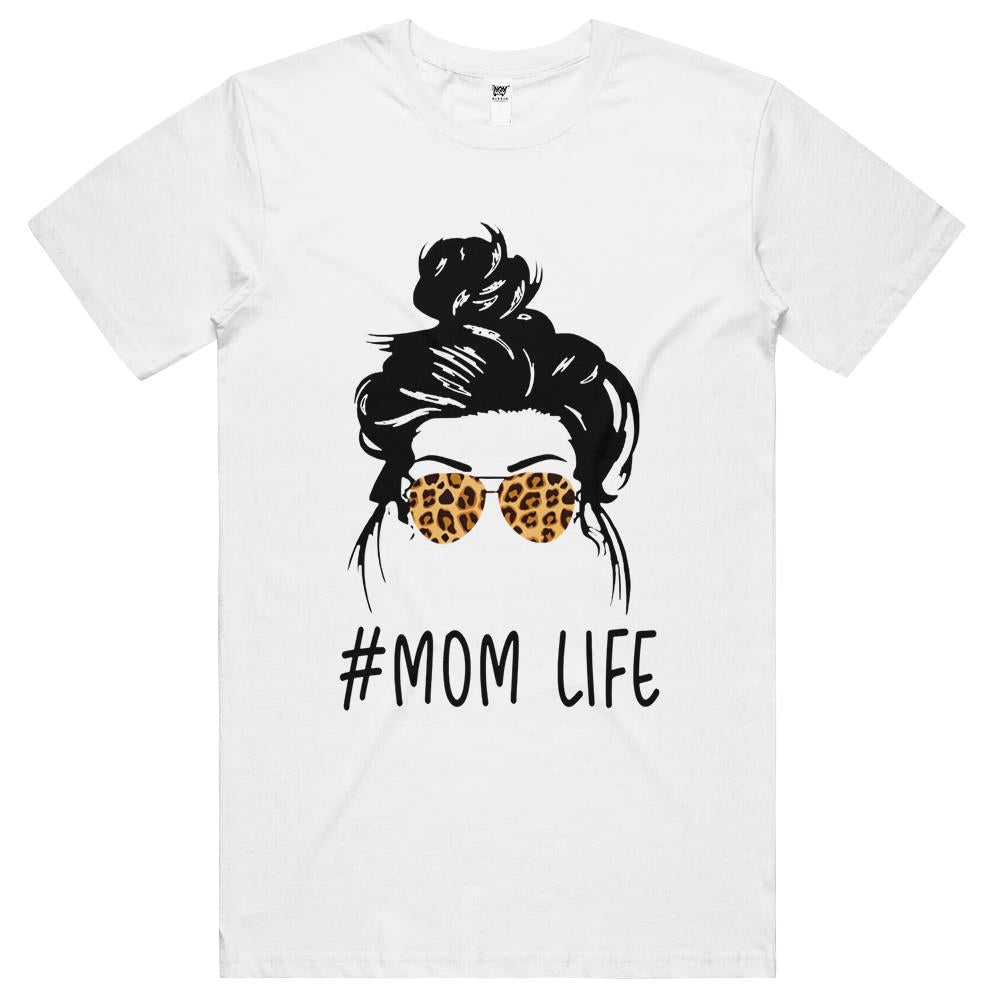 Classy Mom Life With Leopard Pattern Shades & Cool Messy Bun T Shirts