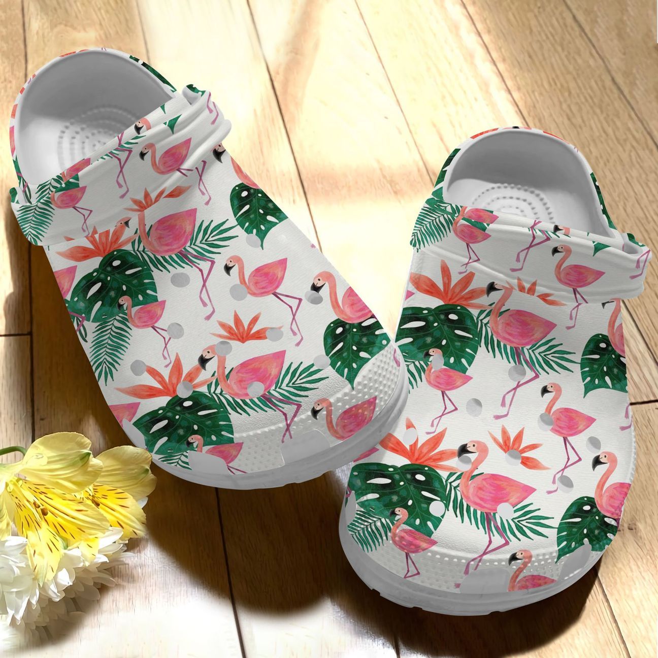 Flamingo Personalize Clog, Custom Name, Text, Fashion Style For Women, Men, Kid, Print 3D Whitesole Pattern 123