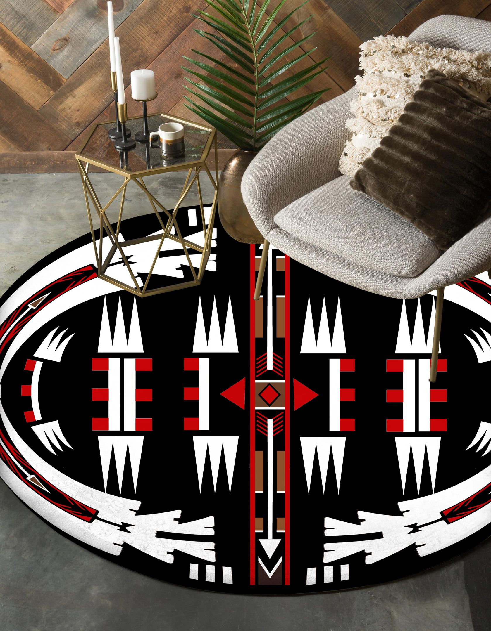 Arrow Pattern Native American Design Round Rug