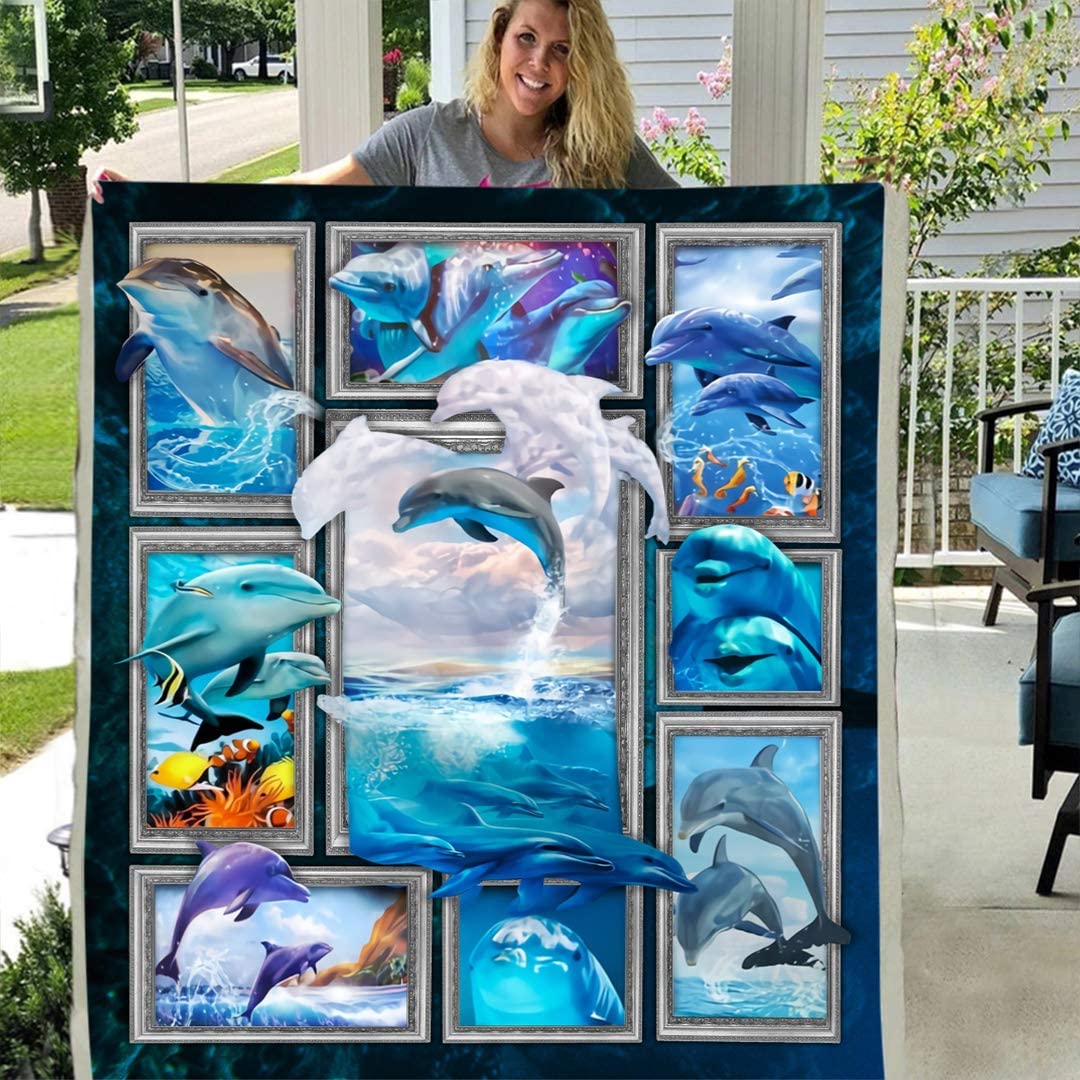 Dolphin Personalized Custom 3D Custom Fleece Photo Blanket Fan Gift