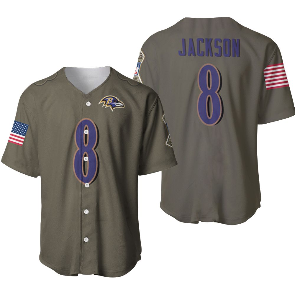 Baltimore Ravens Lamar Jackson #8 NFL Deion Sanders Salute To Service Retired Player Olive 3D Designed Allover Gift For Baltimore Fans Baseball Jersey