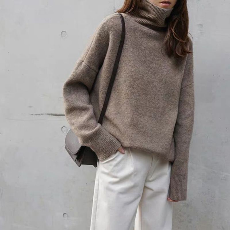 Turtleneck Cashmere Sweater Women Korean Style Oversized Knitted Pullovers Autumn Winter Casual Loose Solid Jumpers Sweater 2021 alx