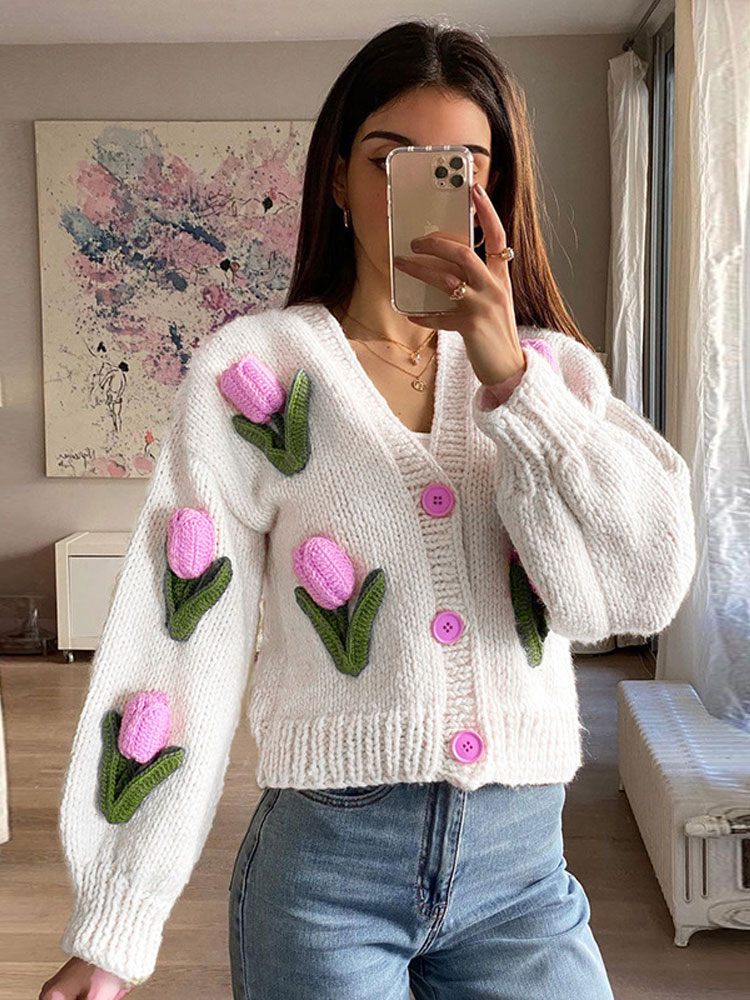 Women Floral Printed Knitted Sweater Cadigans Female Elegant Single-Breasted Buttons Cardigan 2022 Autumn Office Lady Sweaters alx