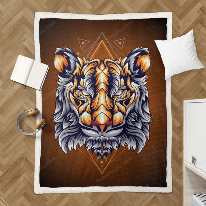 TIGER HEAD RETRO – Geometric Animal V2 Sherpa Fleece Blanket