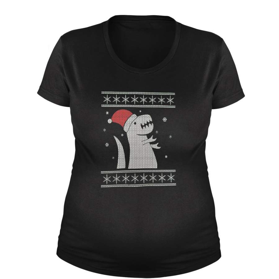 T-Rex In The Snow Ugly Christmas Maternity Pregnancy Scoop Neck T-Shirt