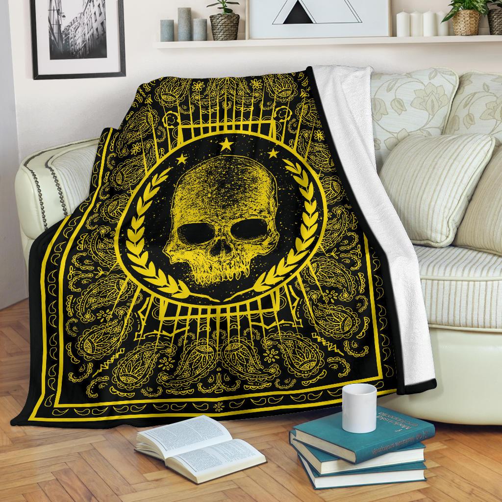 Ultra Plush Black Gold Bandana With Skull Fleece Blanket A Tiny Gift Shop