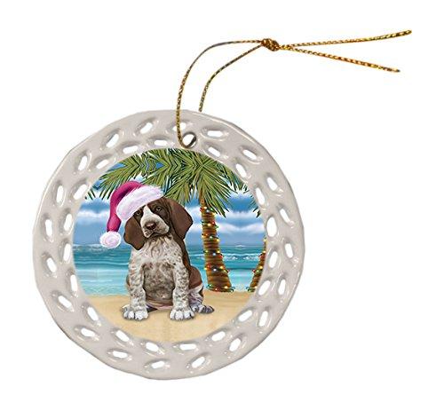 Summertime Bracco Italiano Puppy On Beach Christmas Round Doily Ornament Por480