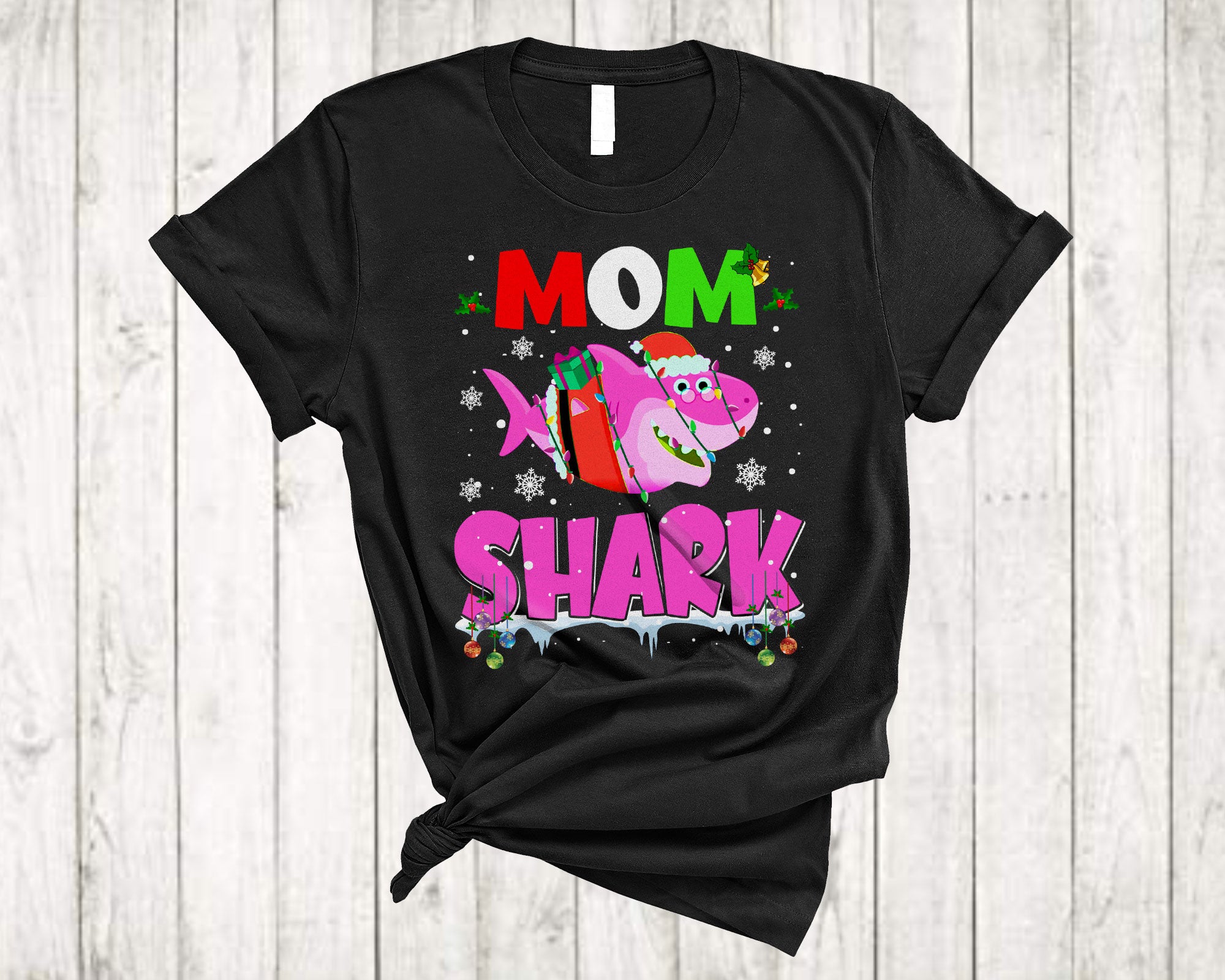 Christmas Shark Shirt Mom Shark Cute Christmas Light Santa Shark Matching Family Group Gifts T-Shirt