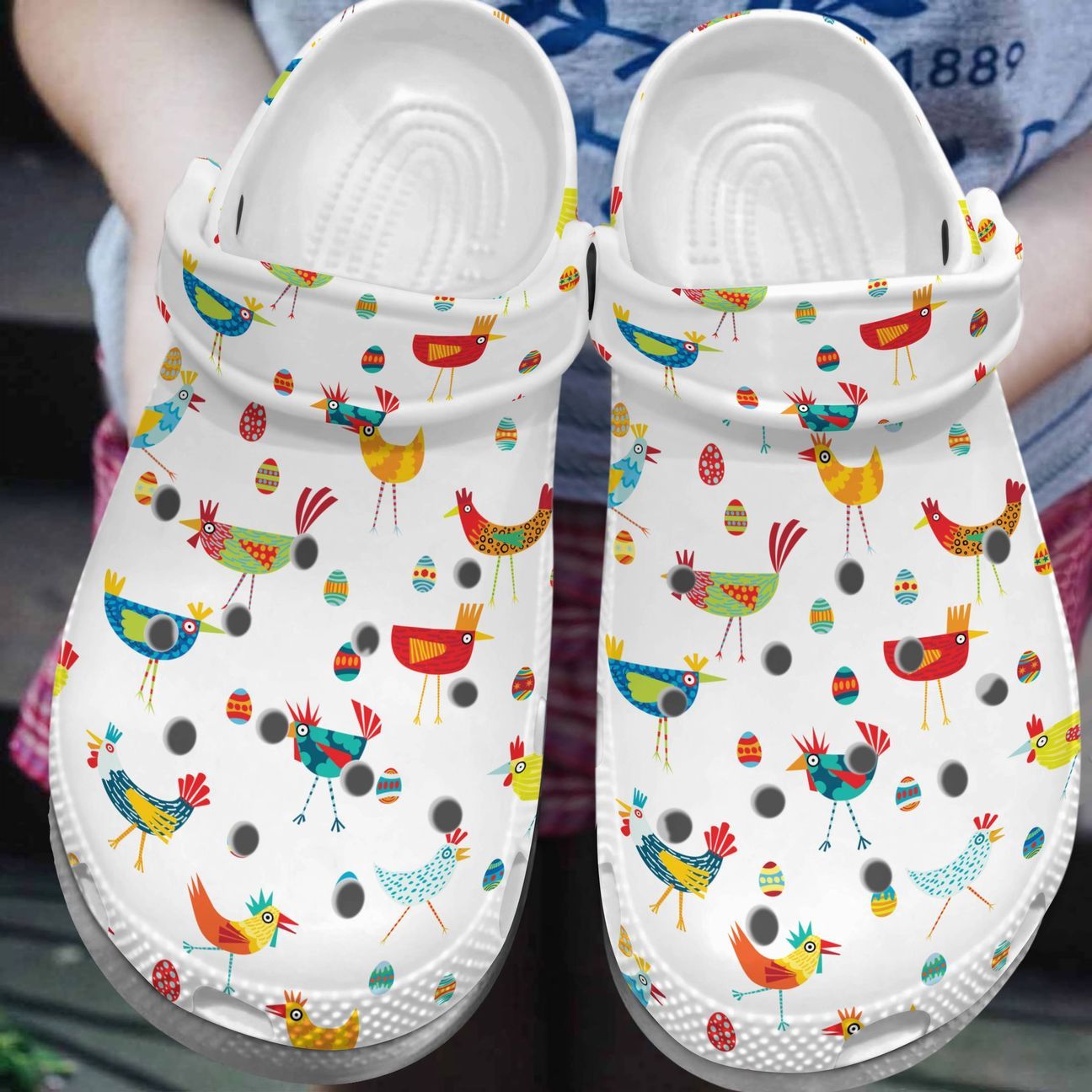 Chicken Personalize Clog, Custom Name, Text, Fashion Style For Women, Men, Kid, Print 3D Whitesole Chicken White Pattern