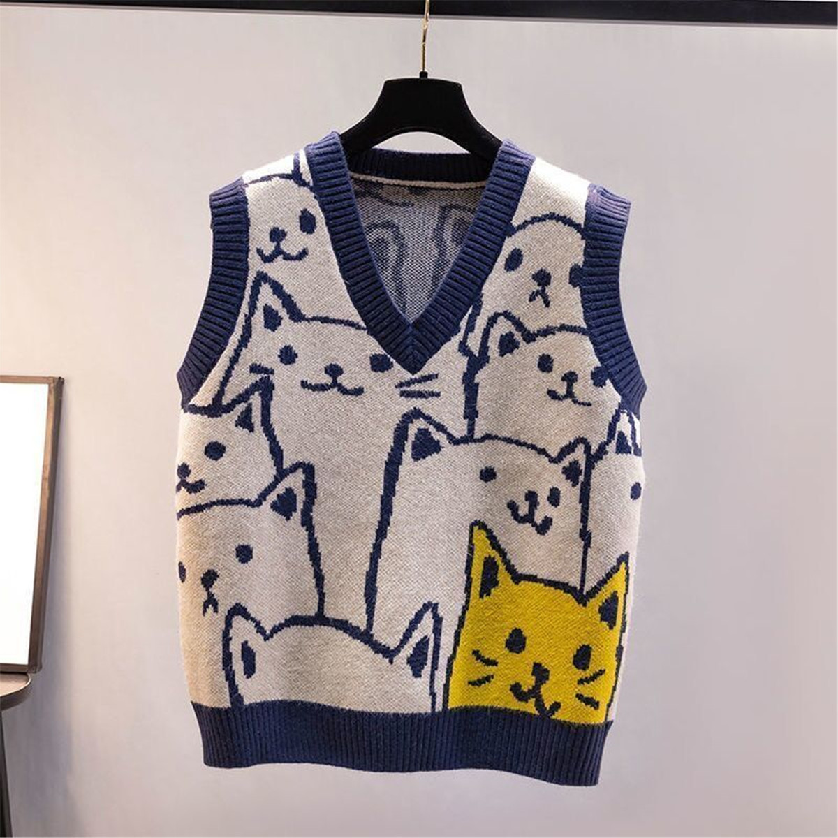 Cute Cartoon Sweater Loose Punk Knit Pullover Bear Print Vest Y2k Oversized Tank Sweaters Fashion Kpop Ulzzang Japan Anime Tops alx