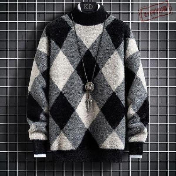 Autumn and Winter Round Neck Warm Fashion Casual Plaid Sweater Men’s Slim Soft Pullover Men’s Knitted Pullovers 2023 W23 alx