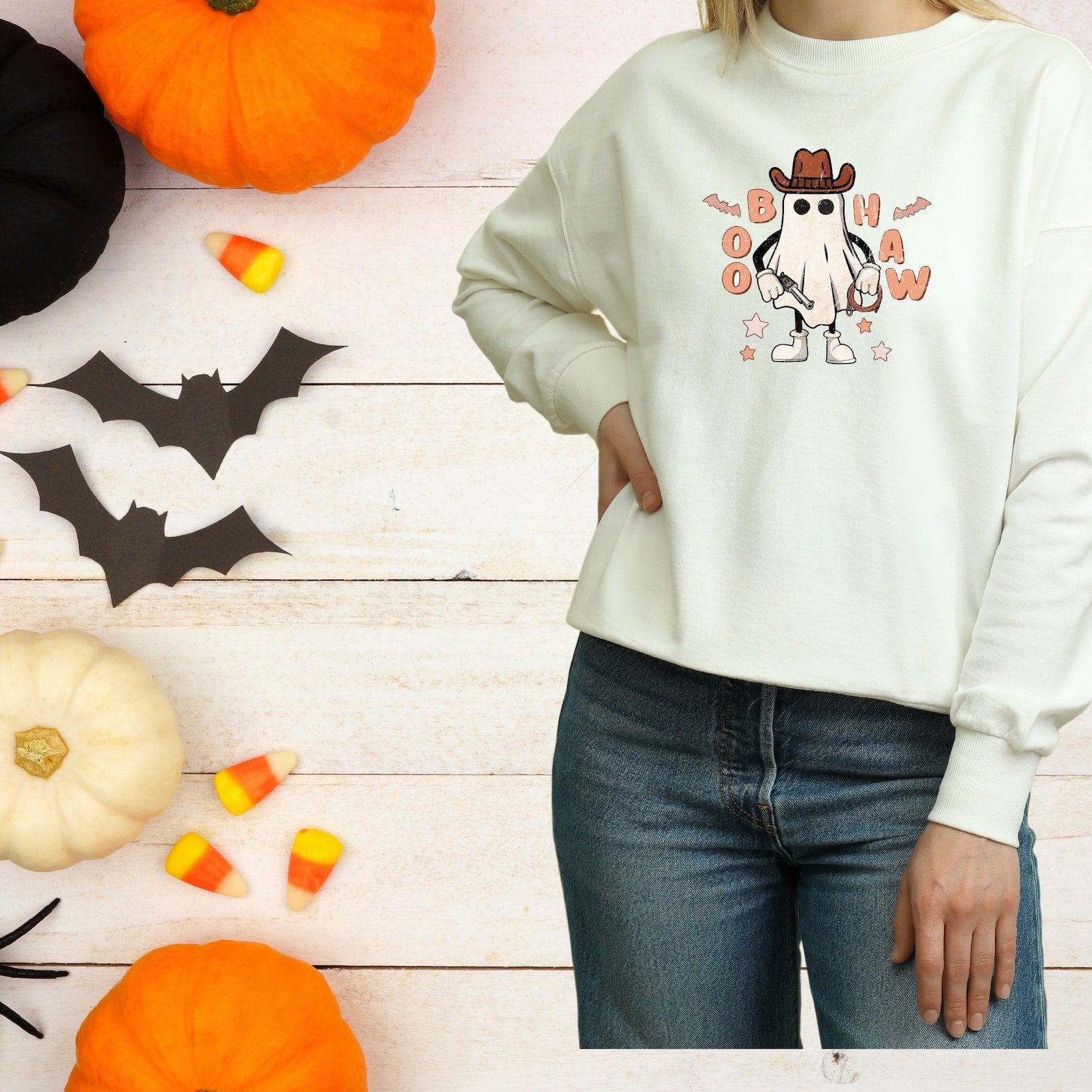 Cowboy Ghost Sweatshirt Halloween 2D Crewneck Sweatshirt All Over Print Sweatshirt For Women Sweatshirt For Men Sws3587