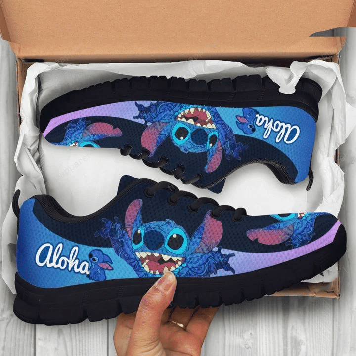 Stitch  Lilo & Stitch Disney ver17 Print Sneakers, Women’s Sneakers, Handmade Crafted sneaker black Shoes birthday gift Fashion Fly Sneakers TL97