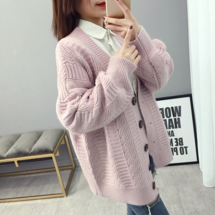 Autumn Winter Loose Sweater Coat For Women Korean Fashion Knit Warm Thick Sweaters Cardigan alx