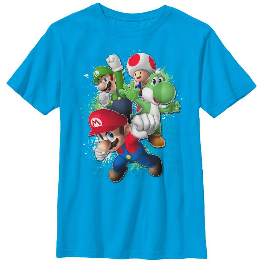 Nintendo Boy’s Super Mario Jump Friends T Shirt Turquoise